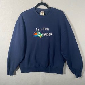 Vintage I'm A Happy Camper Pullover Sweatshirt Blue USA Made Size XL